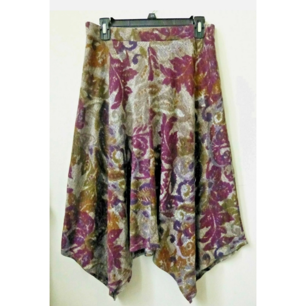 Women Skirt Size S Midi Below Knee Purple A-Line Flare Floral New Directions